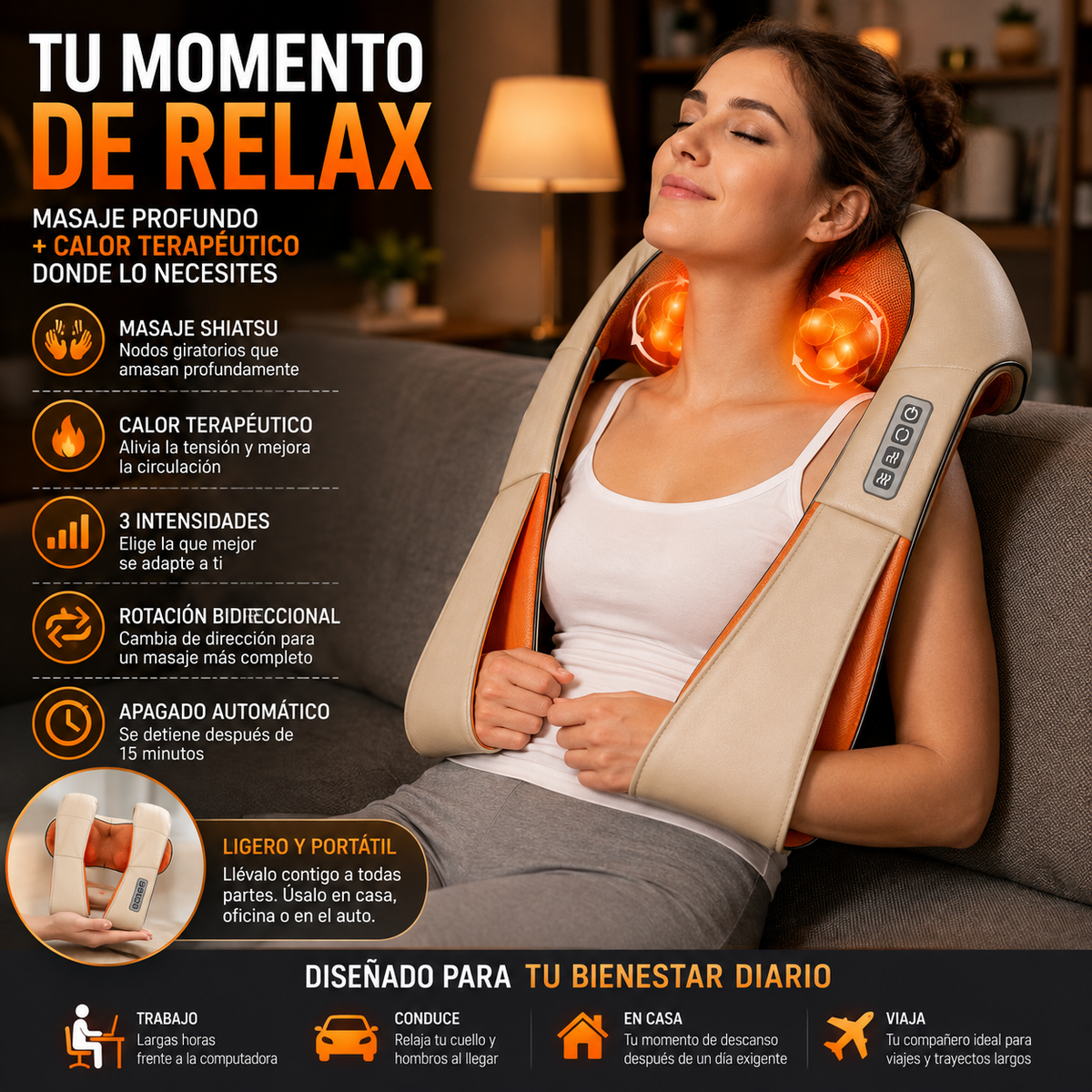 RelaxNeck 360 - Masajeador Profundo de Cuello, Espalda y Hombros