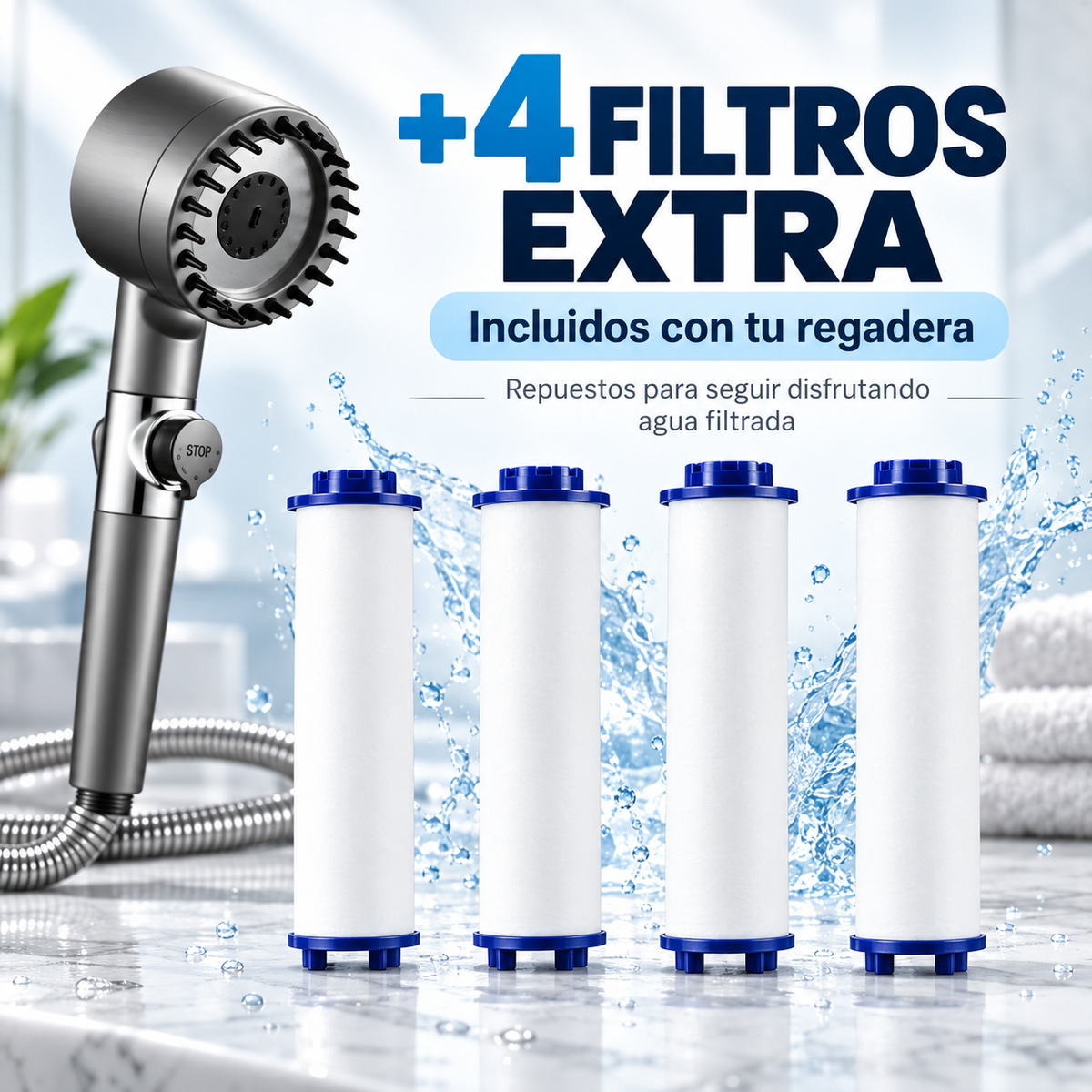 AquaSpa Pro™ — Regadera Filtrante de Alta Presión con Masaje + 5 Filtros