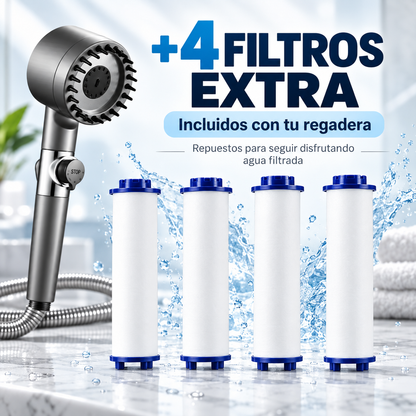 AquaSpa Pro™ — Regadera Filtrante de Alta Presión con Masaje + 5 Filtros